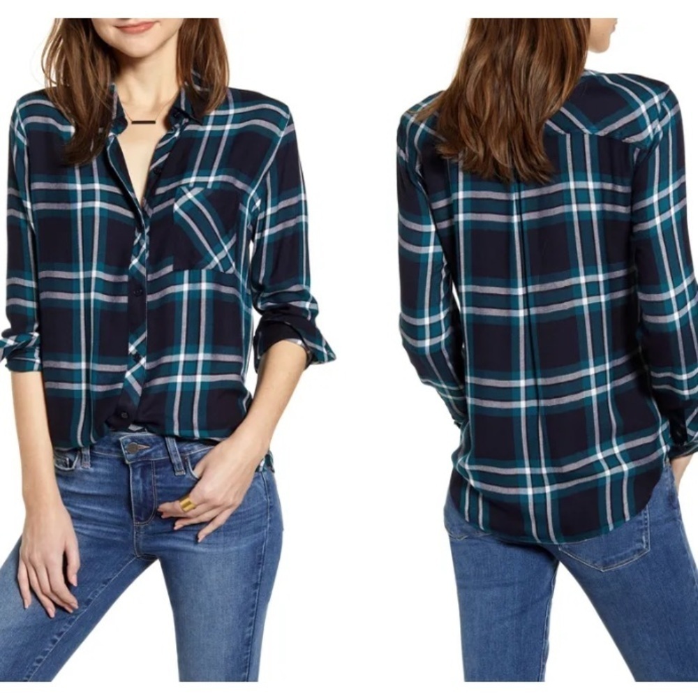 Rails Hunter Plaid Front Button Closure Shirt Blu… - image 1